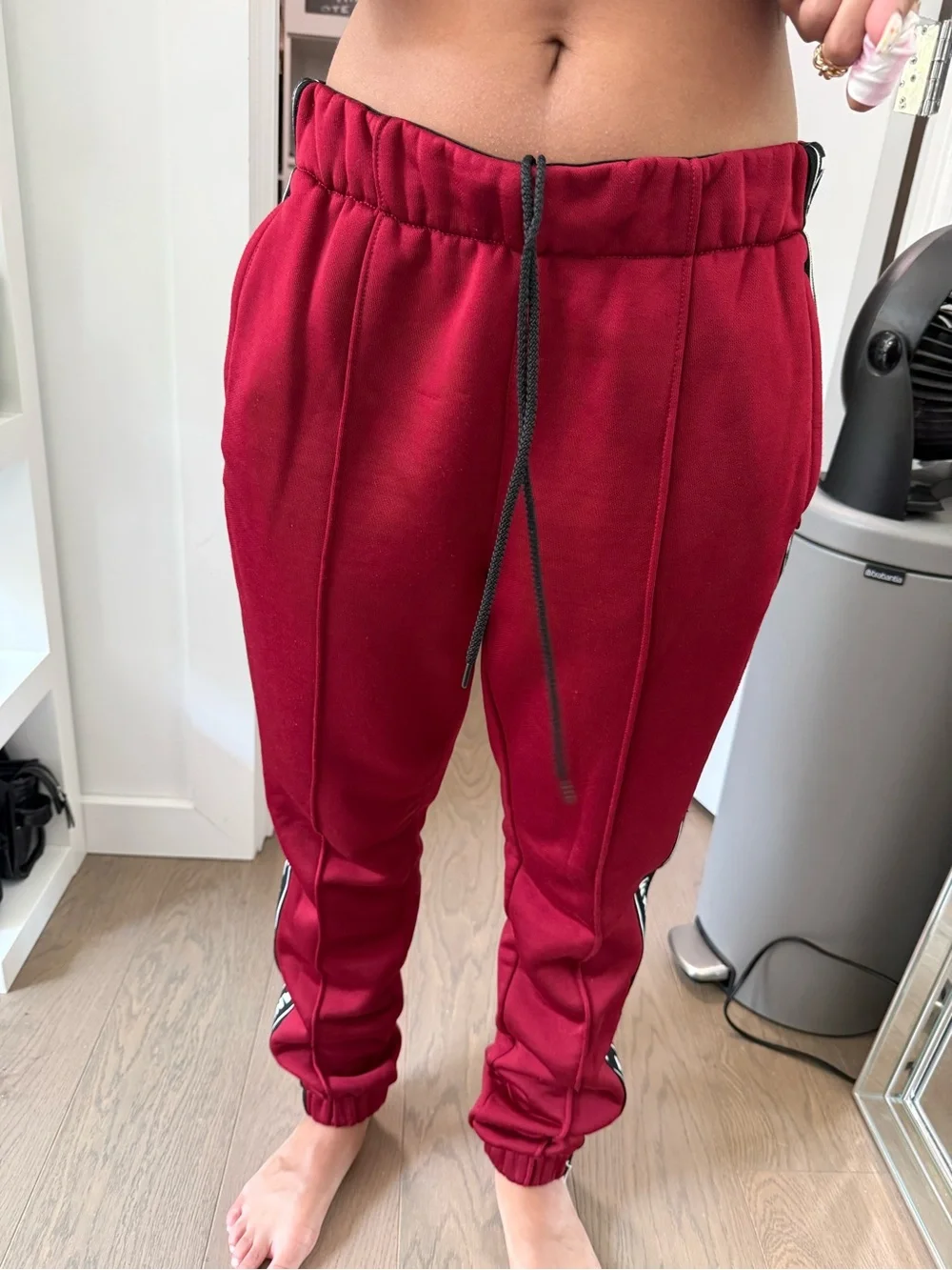 Alexander Wang Burgundy Track Joggers with Black & White Logo Tape - Picture 2 of 3
